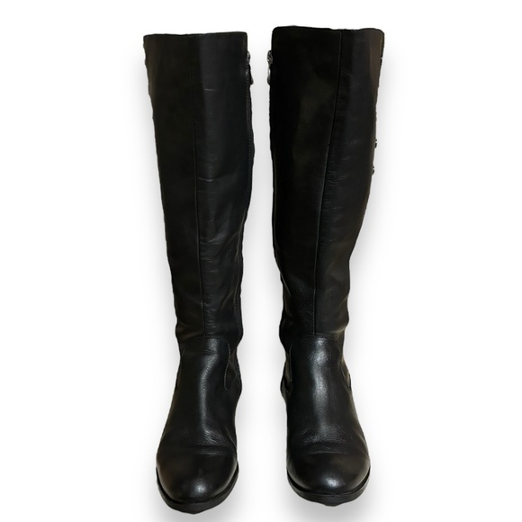 TAHARI Black Leather & Stretch Panel Brady Knee Boots Side Button Detail - Picture 11 of 11